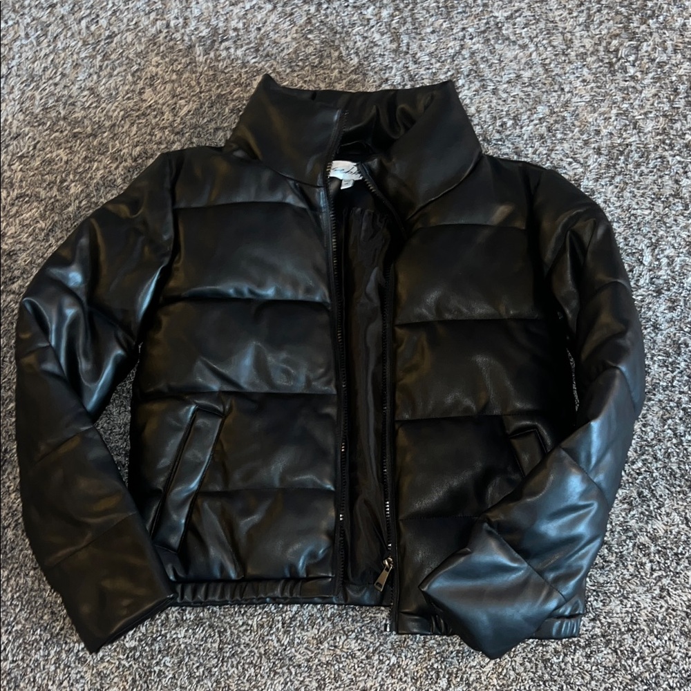 Sebby Black Faux Leather Puffer Jacket
